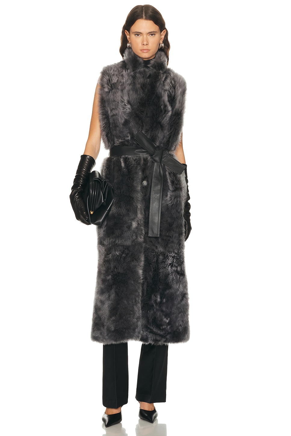 Yves Salomon Long Toscana Lambskin Gilet In Black