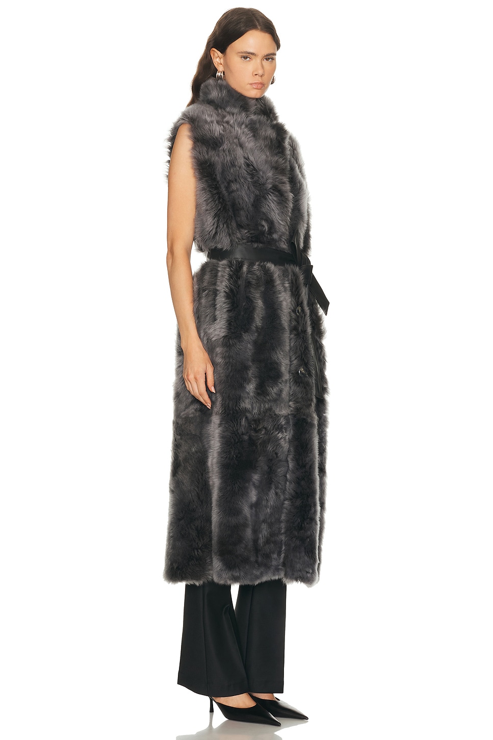 Yves Salomon Long Toscana Lambskin Gilet In Black