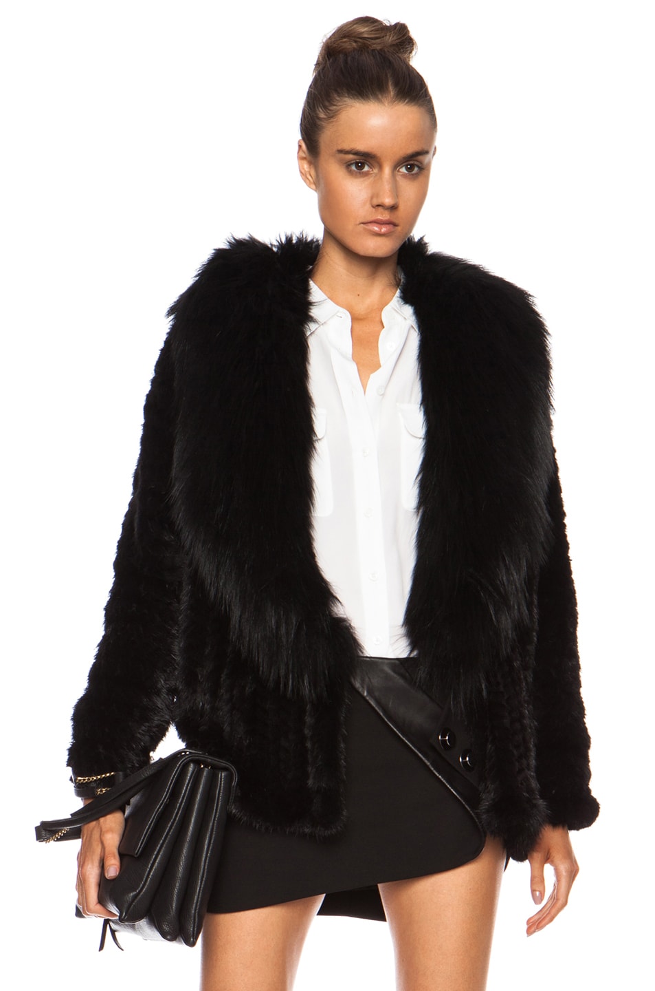 Image 1 of Yves Salomon Knitted Racoon Fur Collar Jacket in Noir