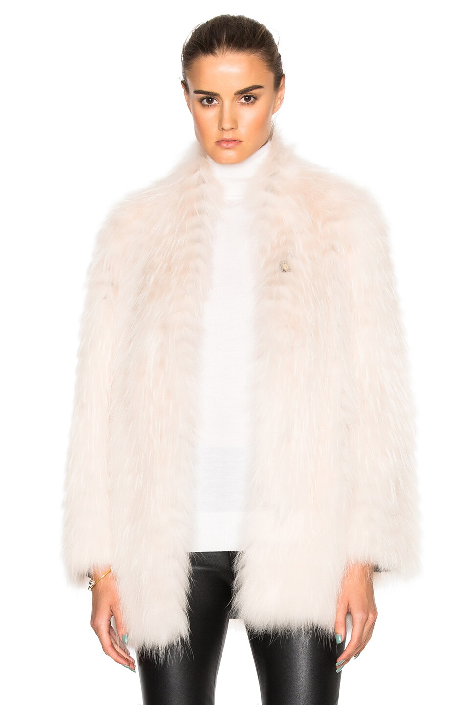 Image 1 of Yves Salomon Asiatic Racoon Jersey Jacket in Nude & Blush