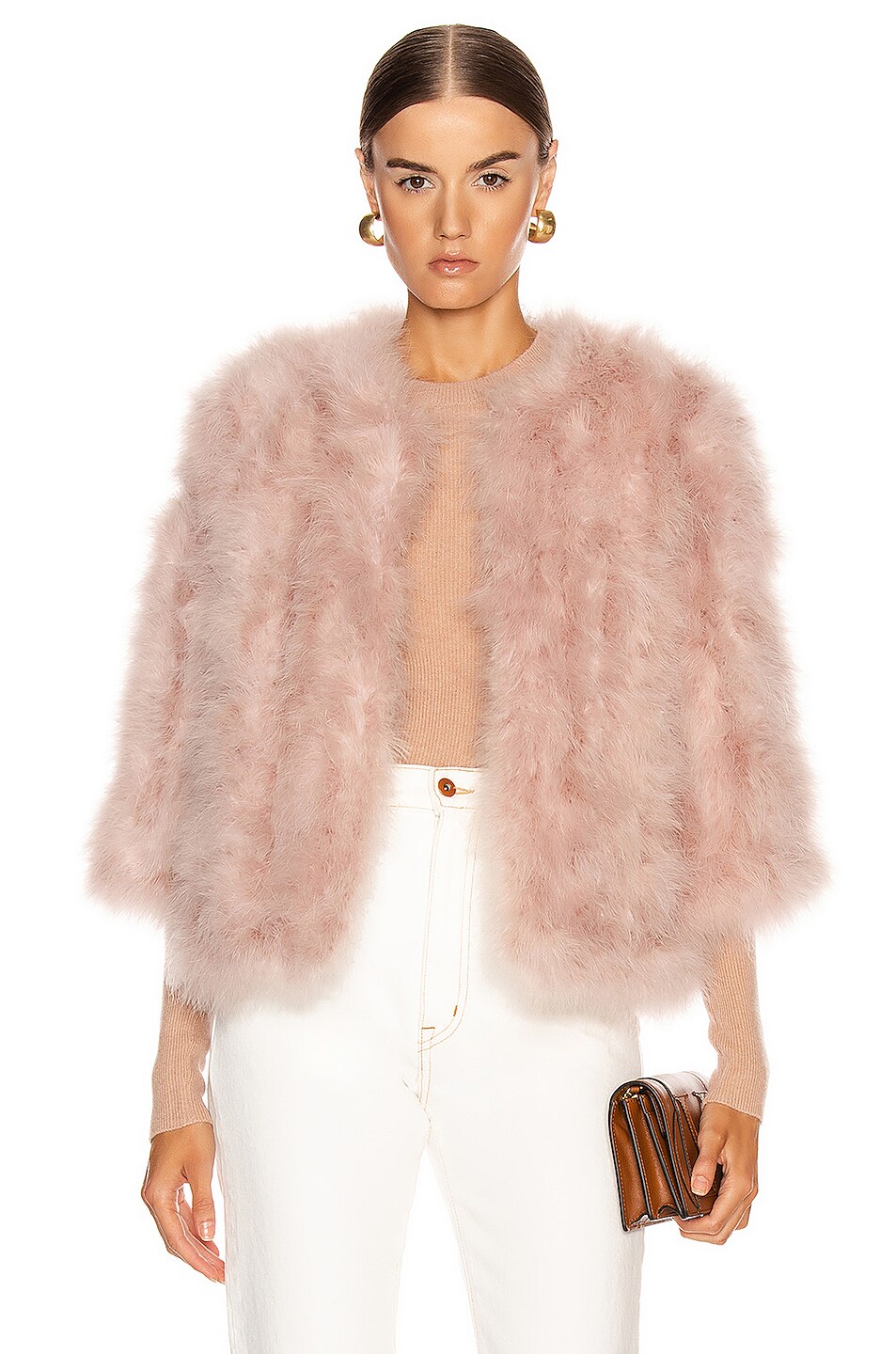 Image 1 of Yves Salomon Feather Jacket in Bouton De Rose