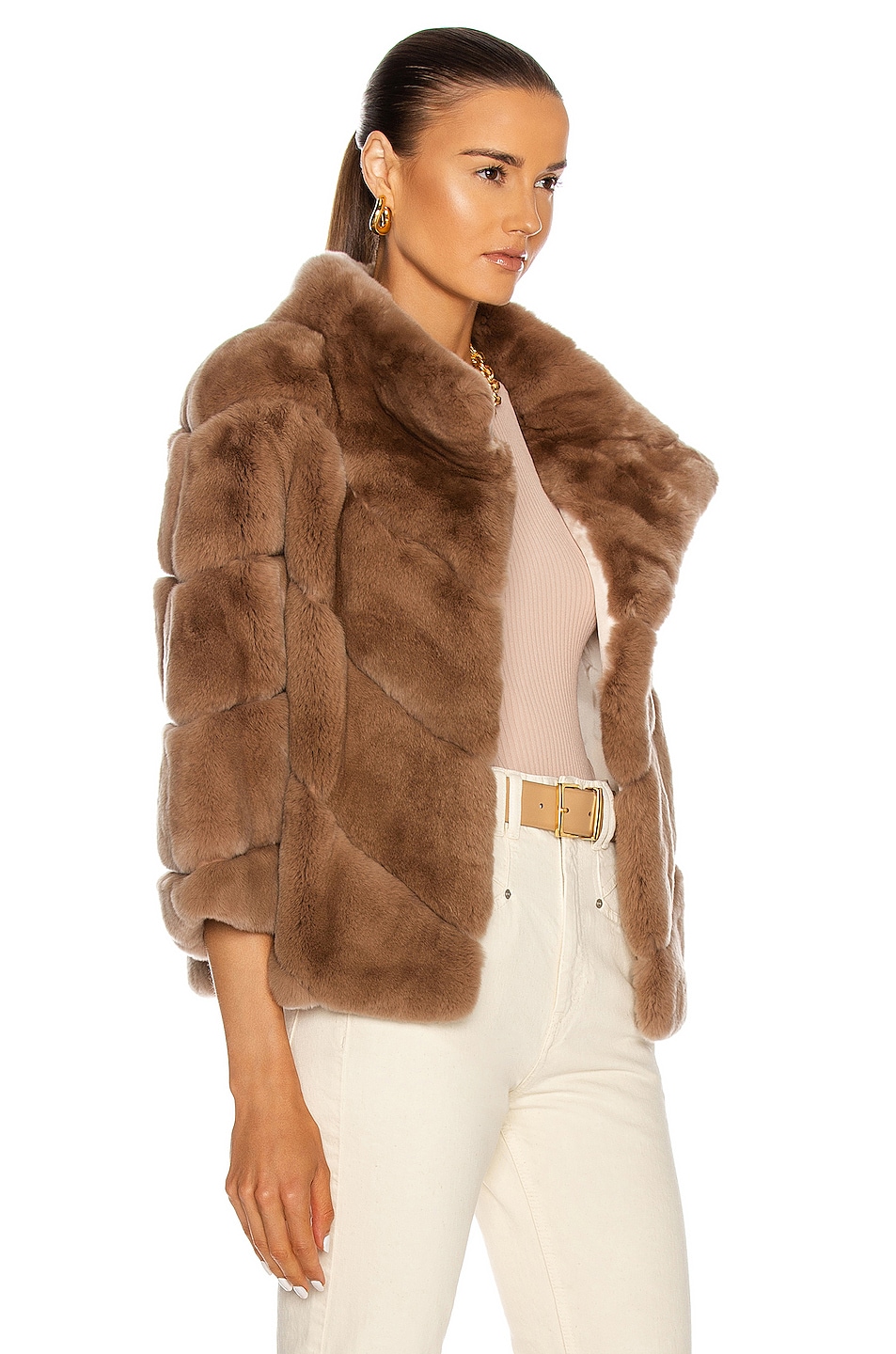 Yves Salomon Rex Rabbit Band Jacket in Sarrasin FWRD