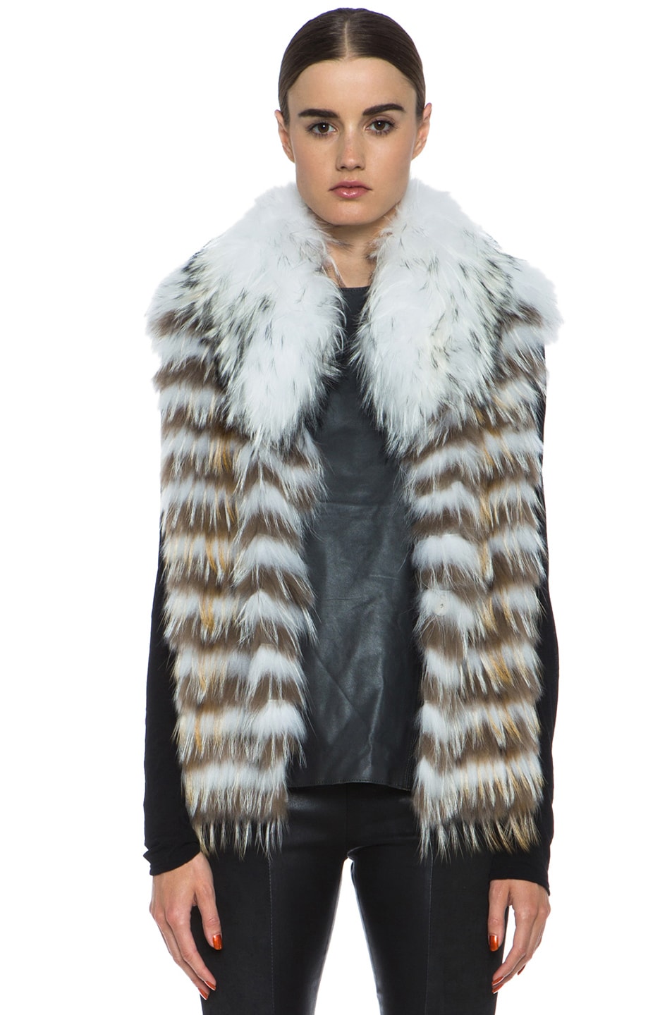 Image 1 of Yves Salomon Fur Vest with Popped Collar in Ivory