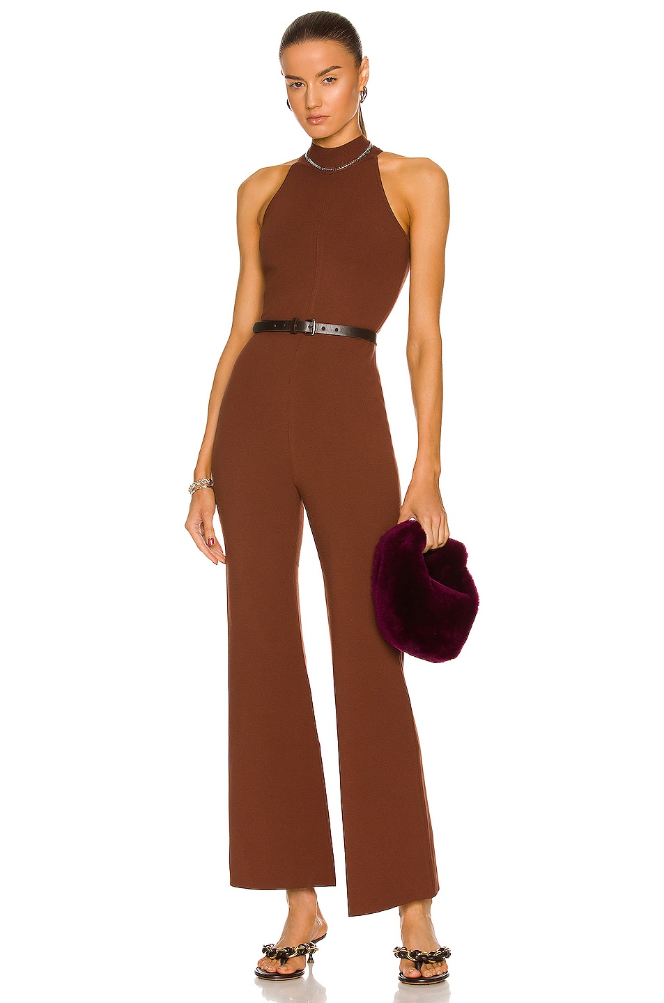 Image 1 of Zeynep Arcay Seventies Knit Belted Jumpsuit in Brown