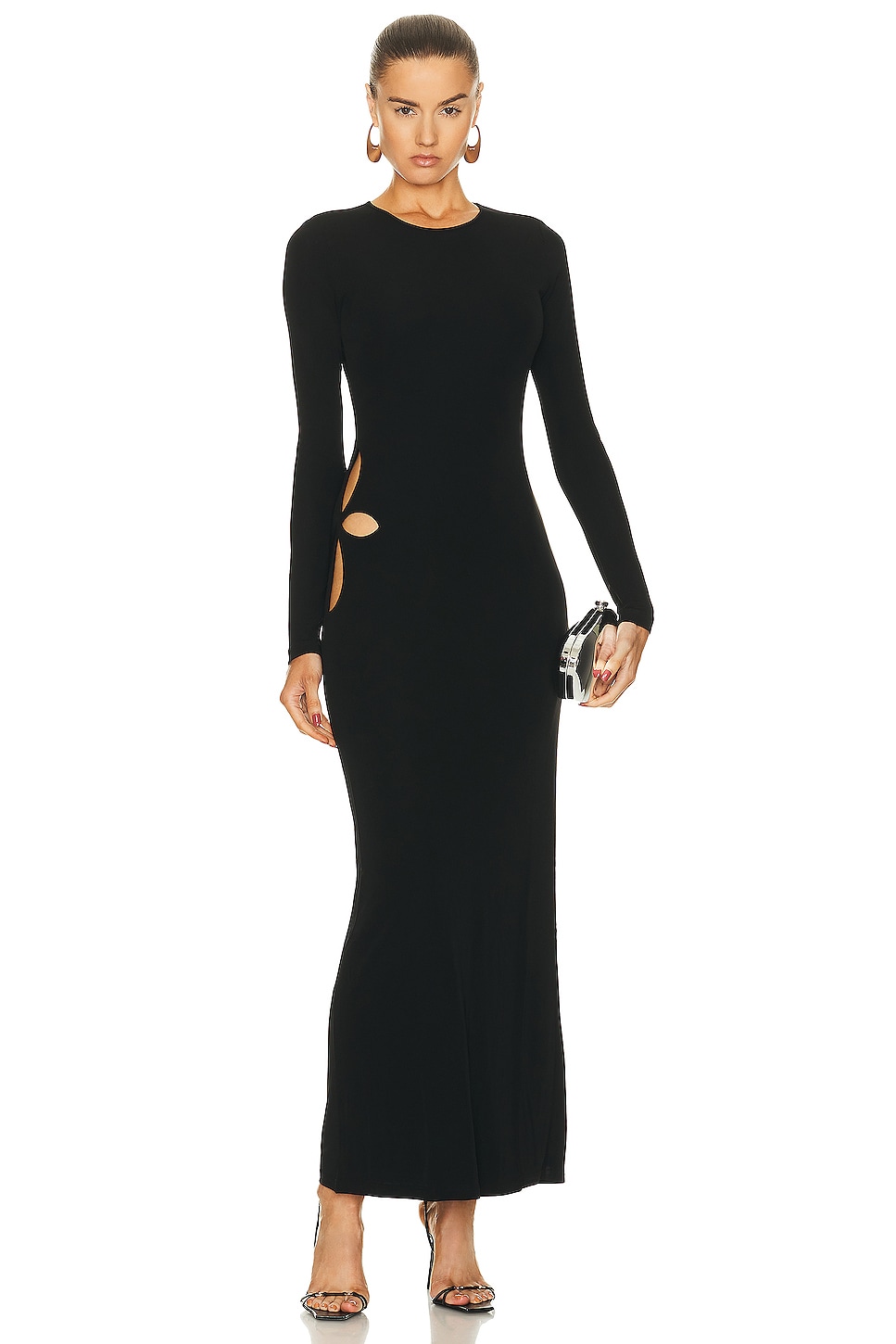Image 1 of Zeynep Arcay Leaf Cutout Maxi Jersey Dress in Black