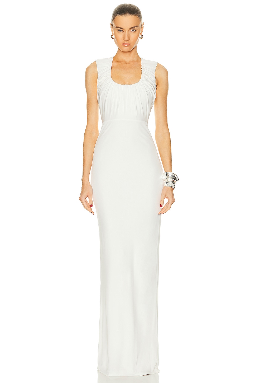 Image 1 of Zeynep Arcay Ruched Neck Jersey Maxi Dress in White