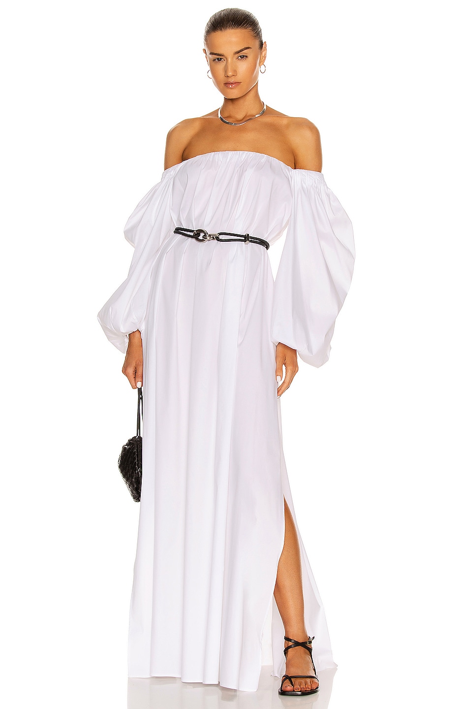 Image 1 of Zeynep Arcay Puff Belted Midi Dress in White