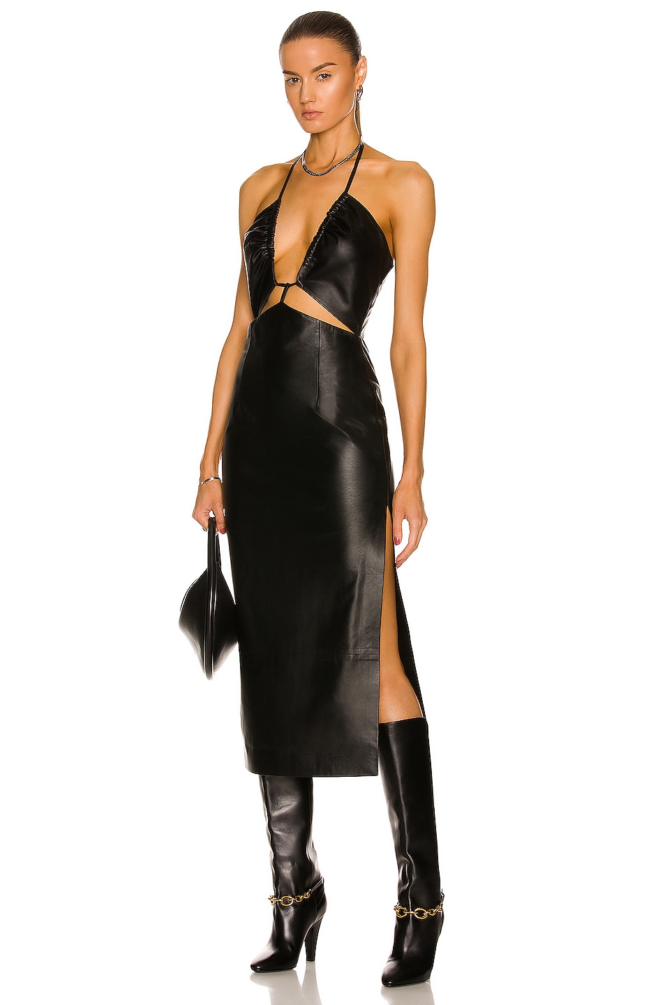 Image 1 of Zeynep Arcay Cutout Midi Leather Dress in Black