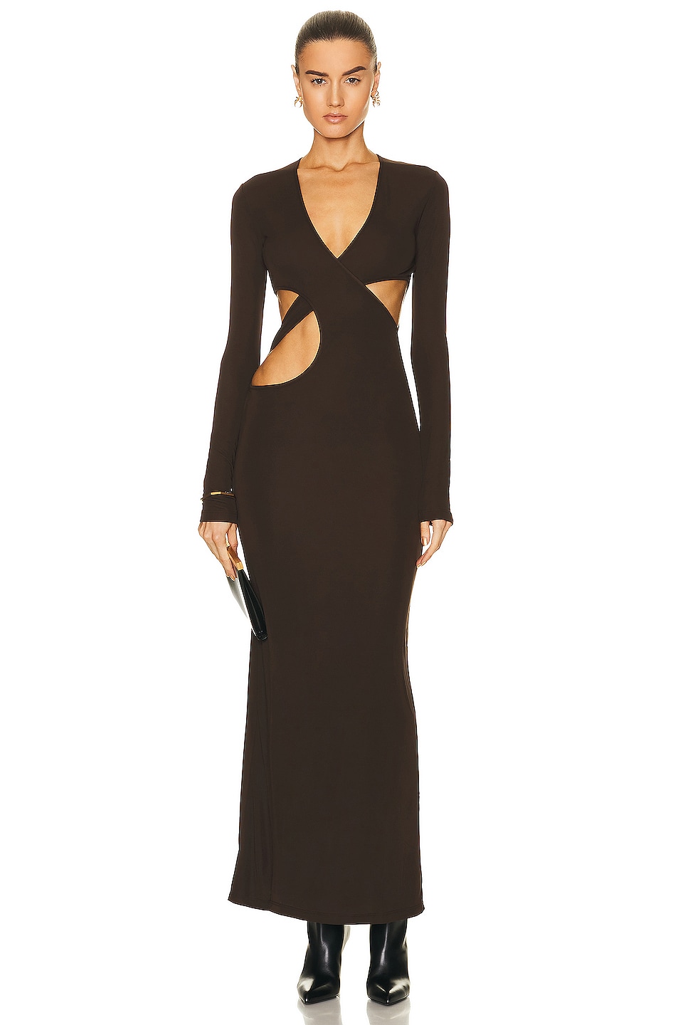 Image 1 of Zeynep Arcay Jersey Twist Dress in Dark Brown