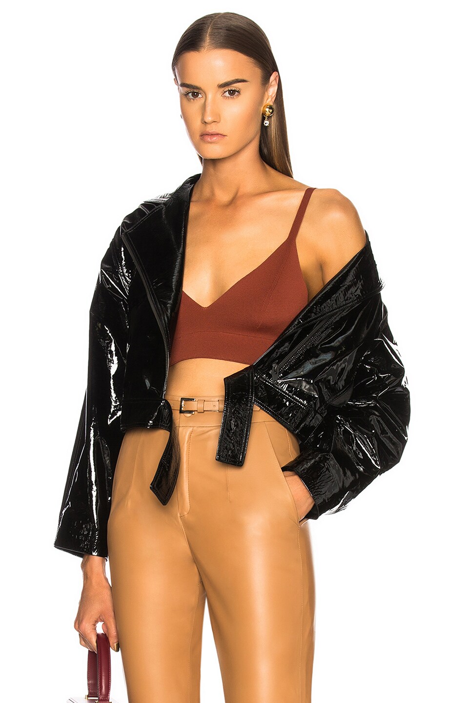 Image 1 of Zeynep Arcay Cropped Patent Leather Jacket in Black