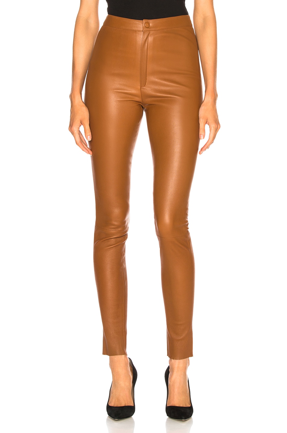 Image 1 of Zeynep Arcay High Waisted Skinny Leather Pants in Tobacco