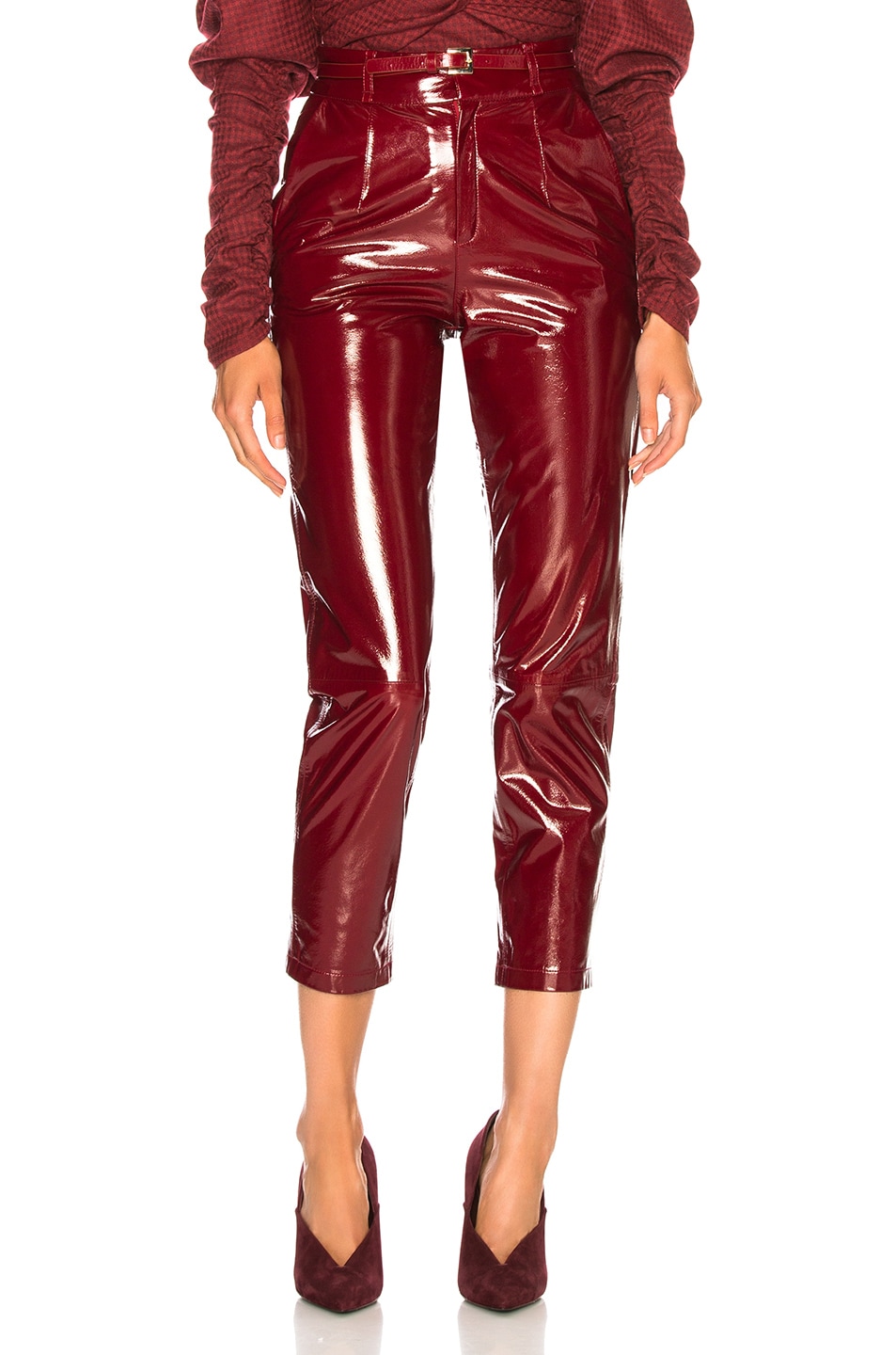 Image 1 of Zeynep Arcay Patent Leather Mom Pants in Red
