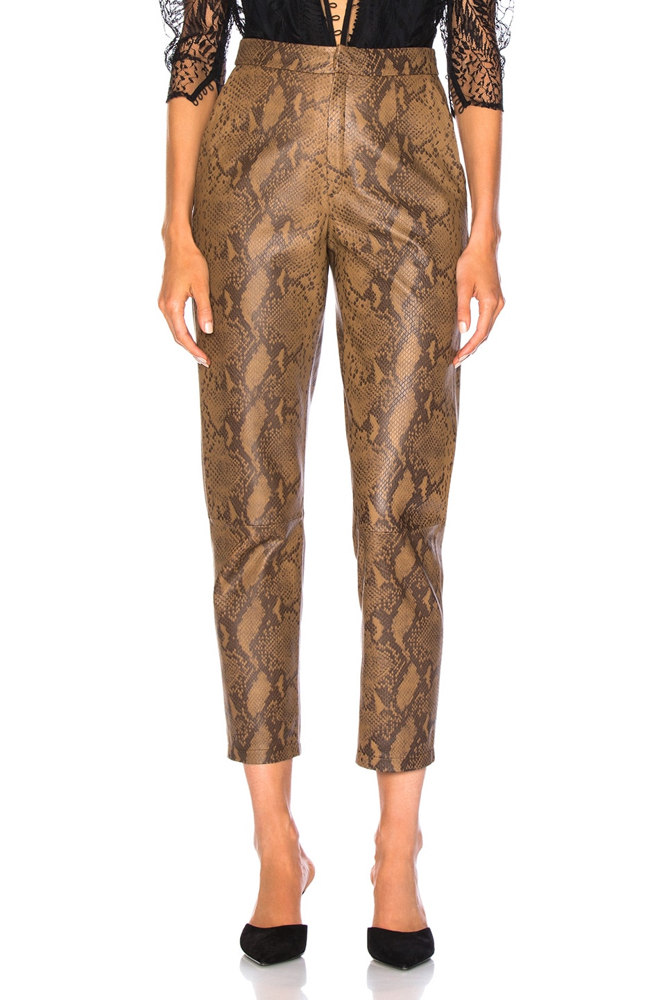 Image 1 of Zeynep Arcay for FWRD High Waist Skin Print Leather Pants in Creamy Coffee & Dark Chocolate