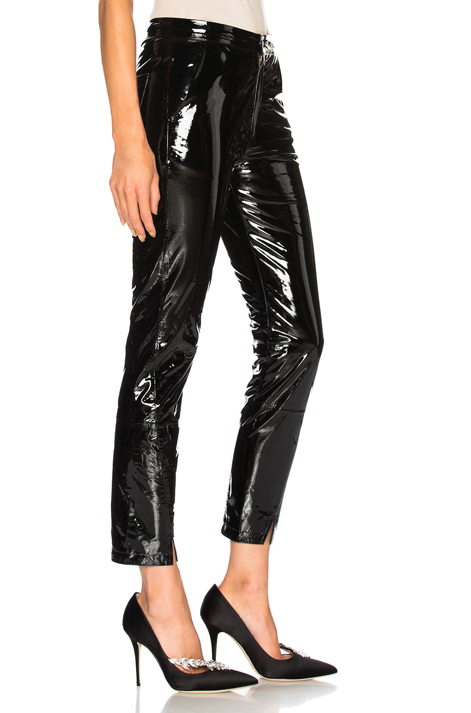 Zeynep Arcay Patent Leather Pants with Ankle Slits in Black | FWRD
