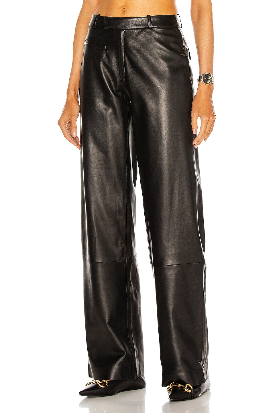 Image 1 of Zeynep Arcay Low Waist Leather Pants in Black