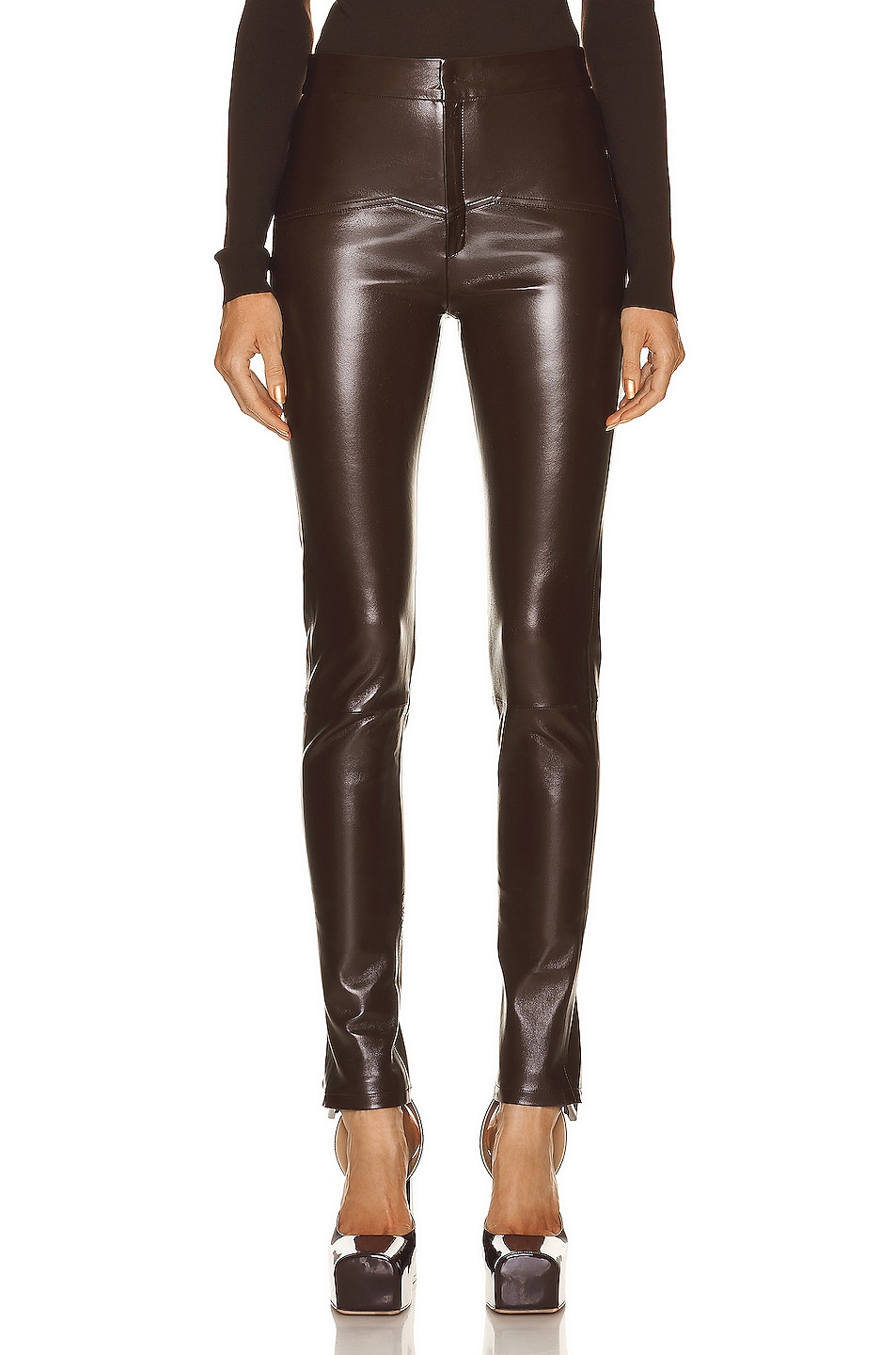 Image 1 of Zeynep Arcay Highwaist Skinny Leather Pant in Dark Brown