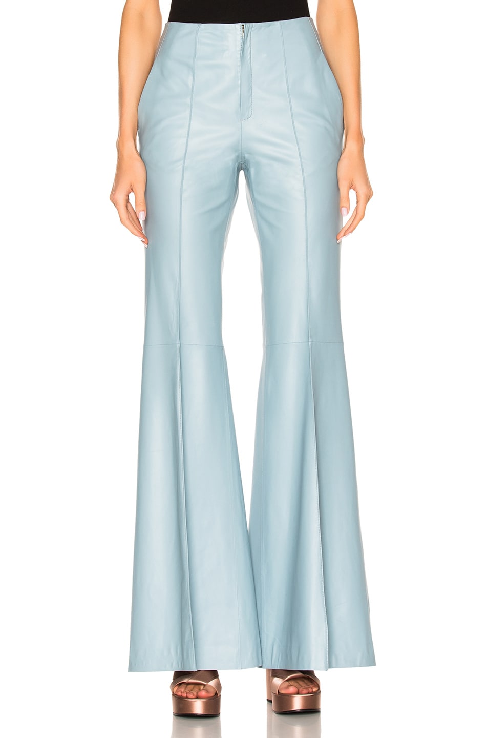 Image 1 of Zeynep Arcay High Waisted Flared Leather Pants in Blue