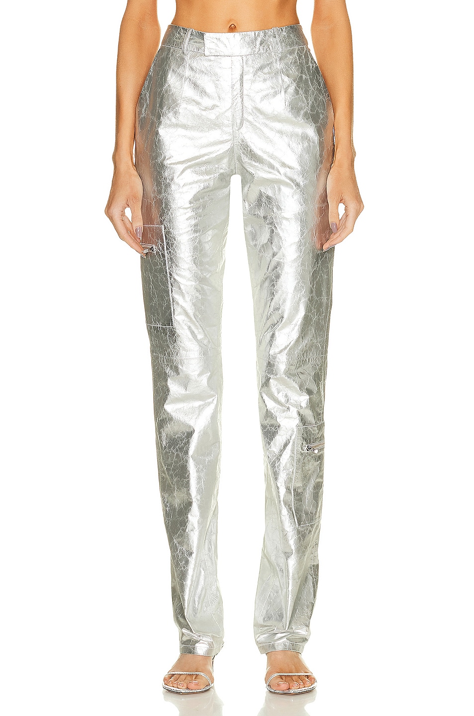 Image 1 of Zeynep Arcay Cargo Leather Pant in Silver