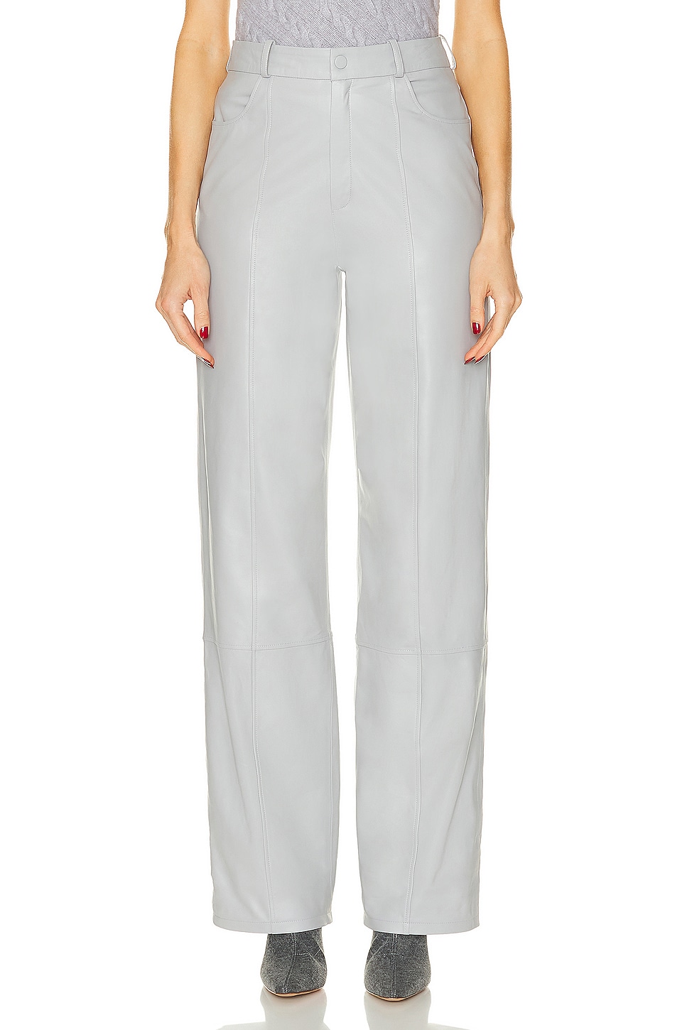 Image 1 of Zeynep Arcay High Waisted Loose Leather Pants in Grey Silence