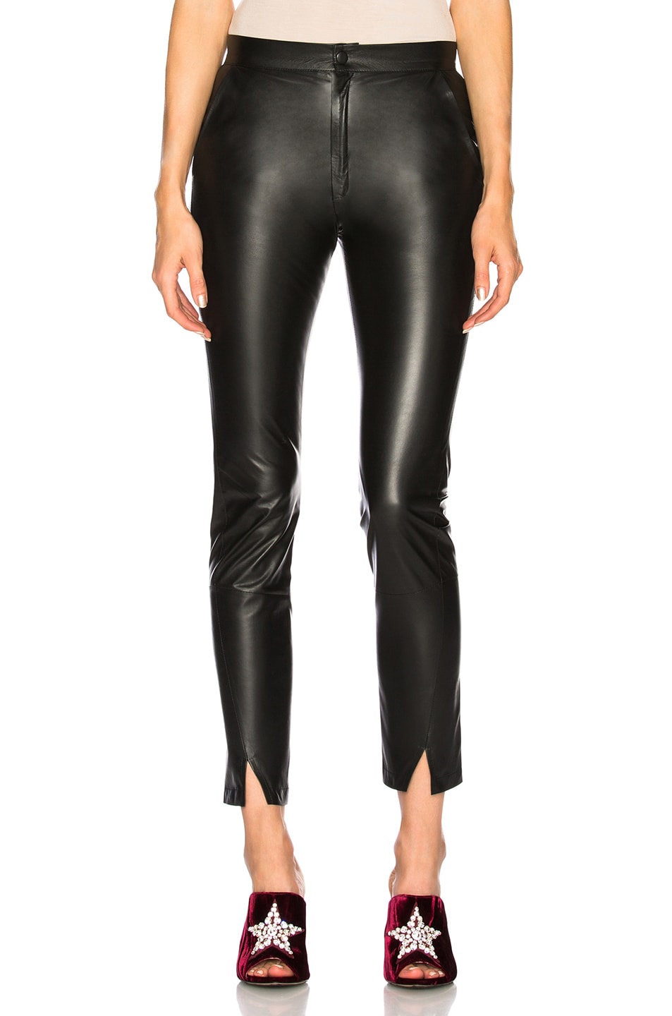Image 1 of Zeynep Arcay Coated Leather Pants with Ankle Slits in Black