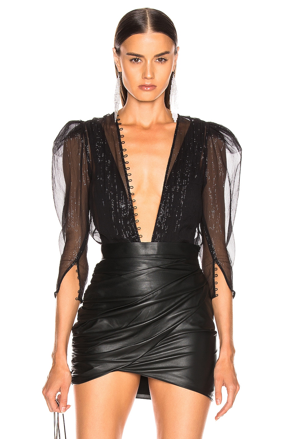 Image 1 of Zeynep Arcay Silk Chiffon Bodysuit in Black