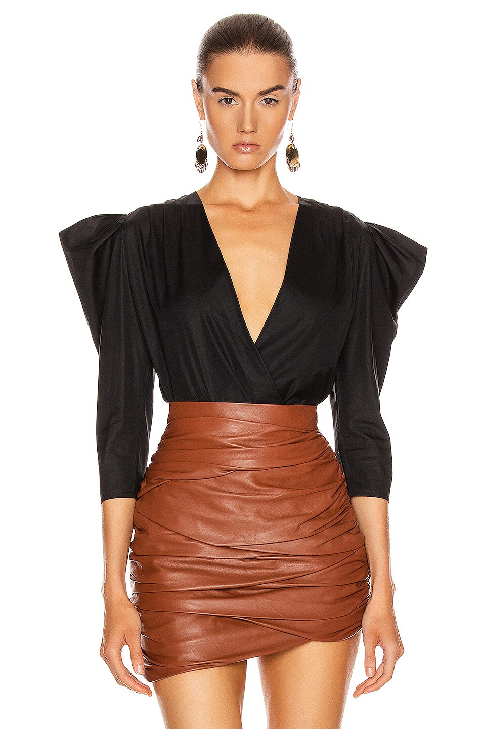 Image 1 of Zeynep Arcay Wrap Cotton Bodysuit in Black