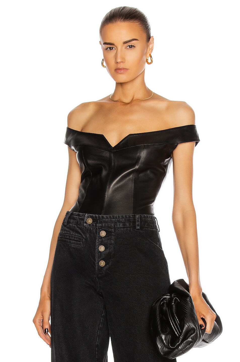 Image 1 of Zeynep Arcay Princess Leather Bodysuit in Black