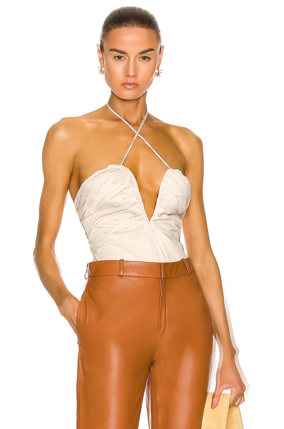 Image 1 of Zeynep Arcay Cotton Ruched Bodysuit in Cream