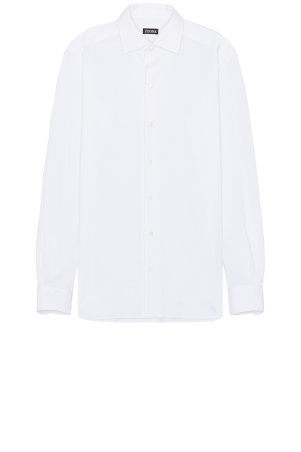 Image 1 of Zegna Pure Cotton Jersey Long Sleeve Button Down Shirt in White
