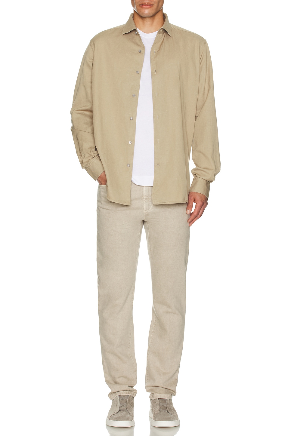 Image 1 of Zegna Cotton And Linen Denim Shirt in Light Taupe