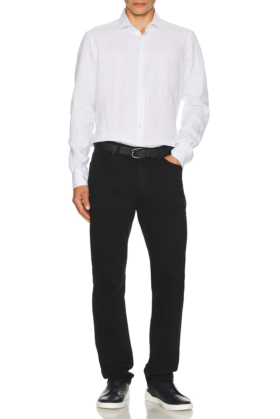 Image 1 of Zegna Oasi Lino Shirt in Light Blue & White