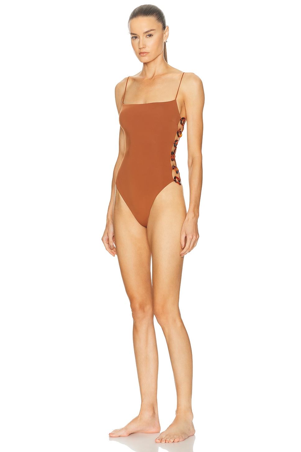 Image 1 of Ziah Bravo Chain One Piece Swimsuit in Truffle
