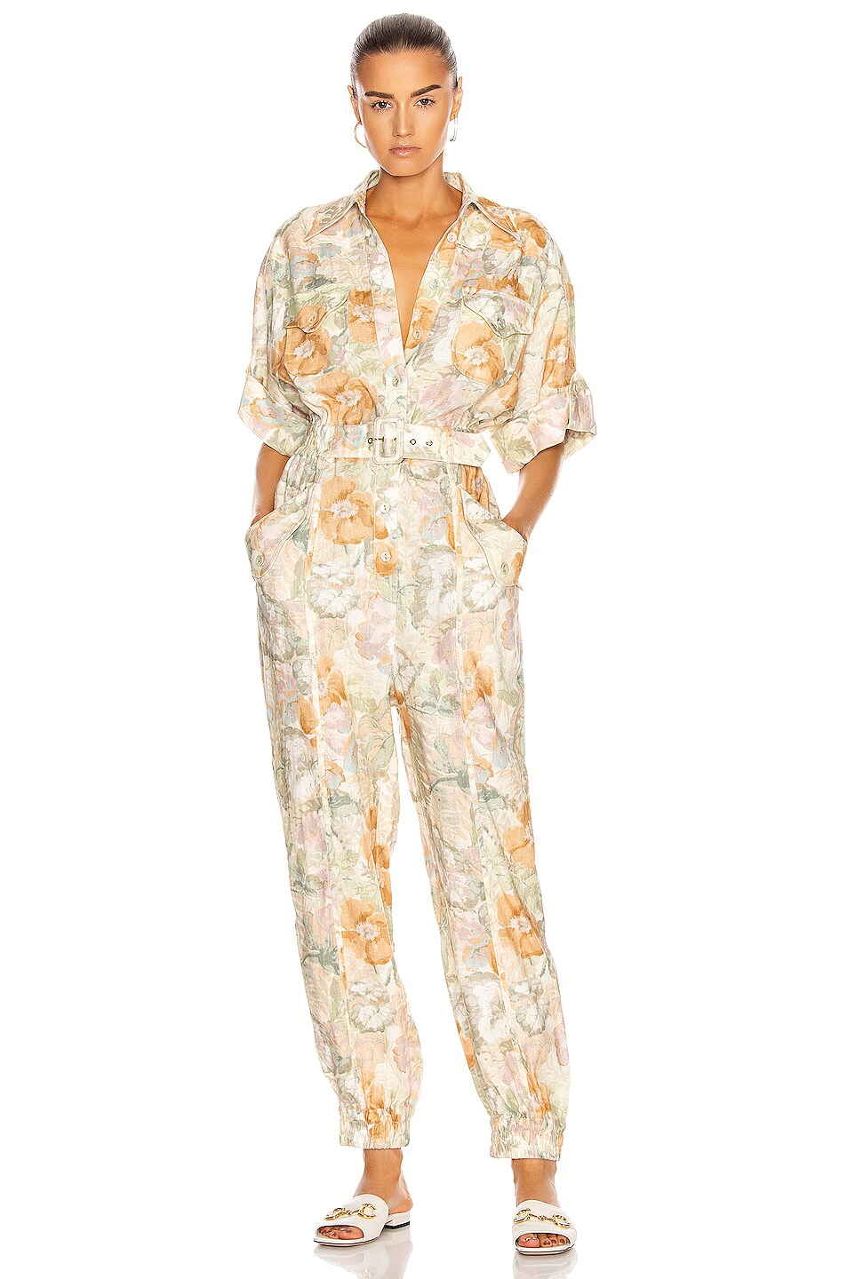 Image 1 of Zimmermann Glassy Wrap Front Jumpsuit in Washed Floral