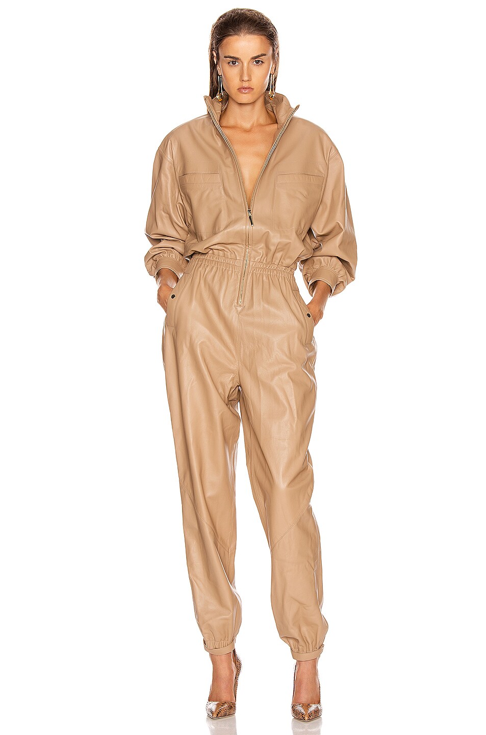 Image 1 of Zimmermann Espionage Leather Boiler Jumpsuit in Sand