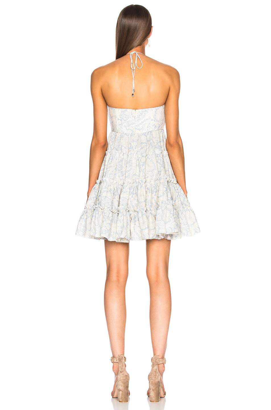 ZIMMERMANN ZIMMERMANN HELM ETHNIC TIER DRESS IN BLUE,FLORAL,WHITE
