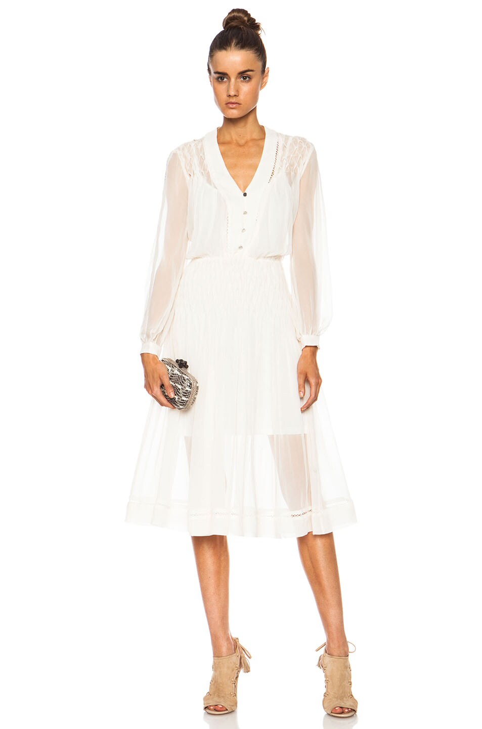 Image 1 of Zimmermann Lattice Silk V Dress in Pearl