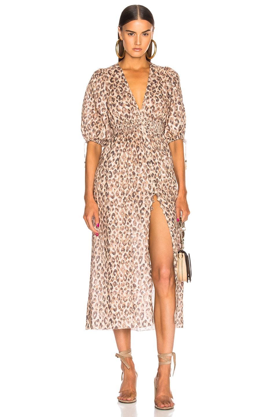 Image 1 of Zimmermann Melody Shirred Waist Dress in Leopard
