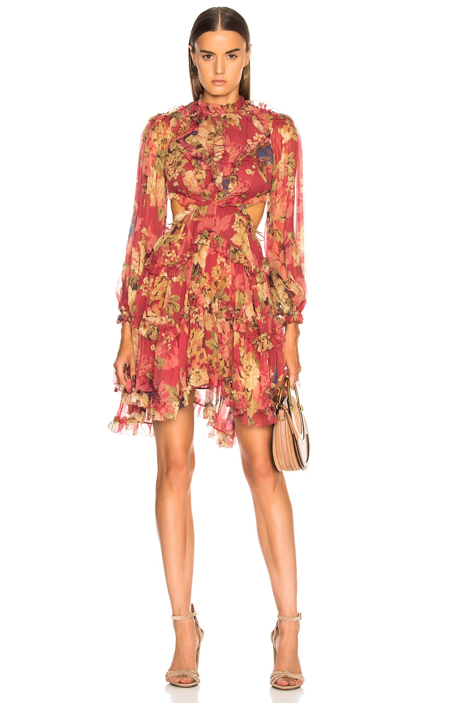 Image 1 of Zimmermann Melody Lace Up Short Dress in Burgundy Floral