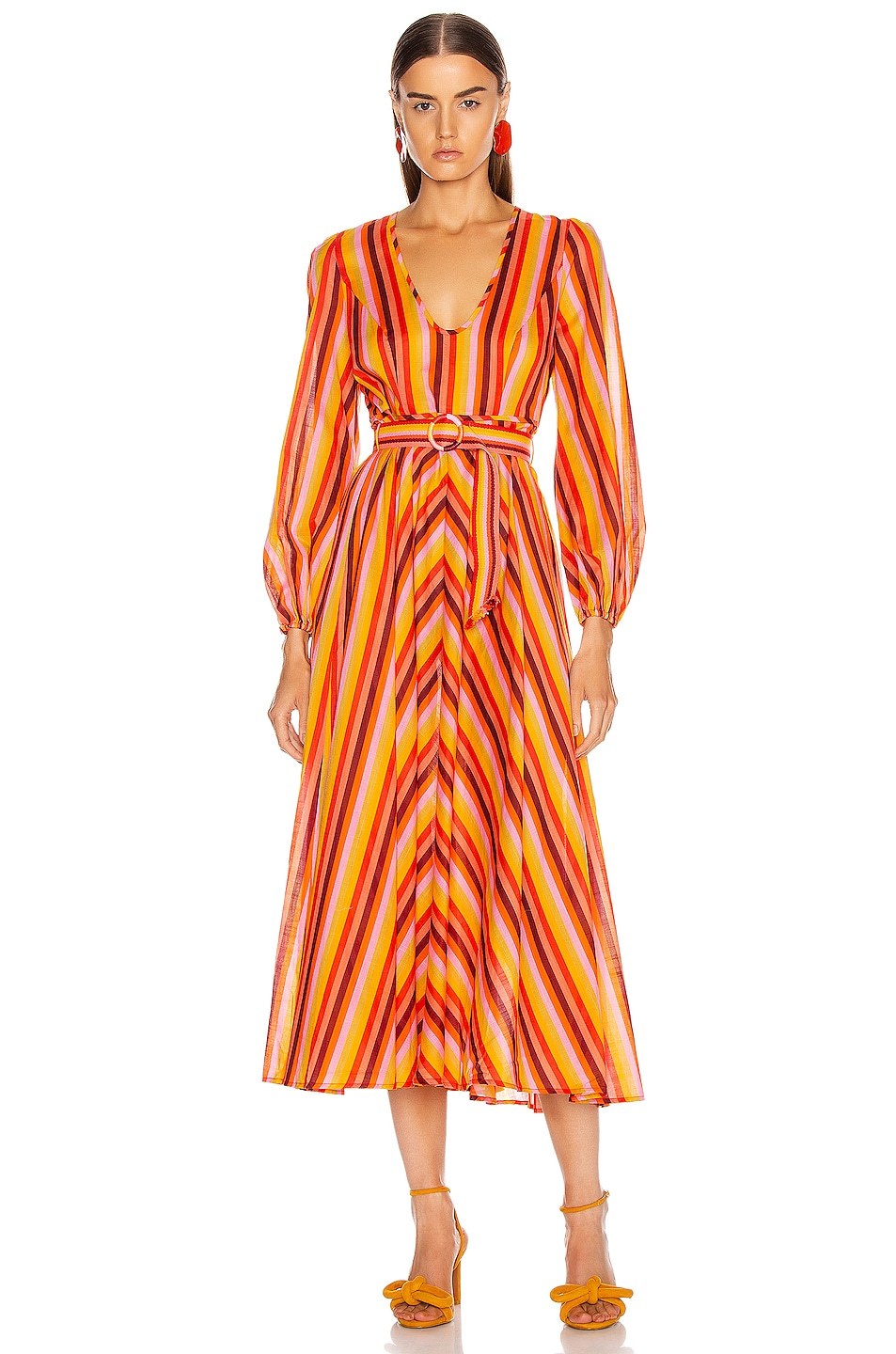 Image 1 of Zimmermann Goldie Rainbow Plunge Dress in Rainbow Stripe