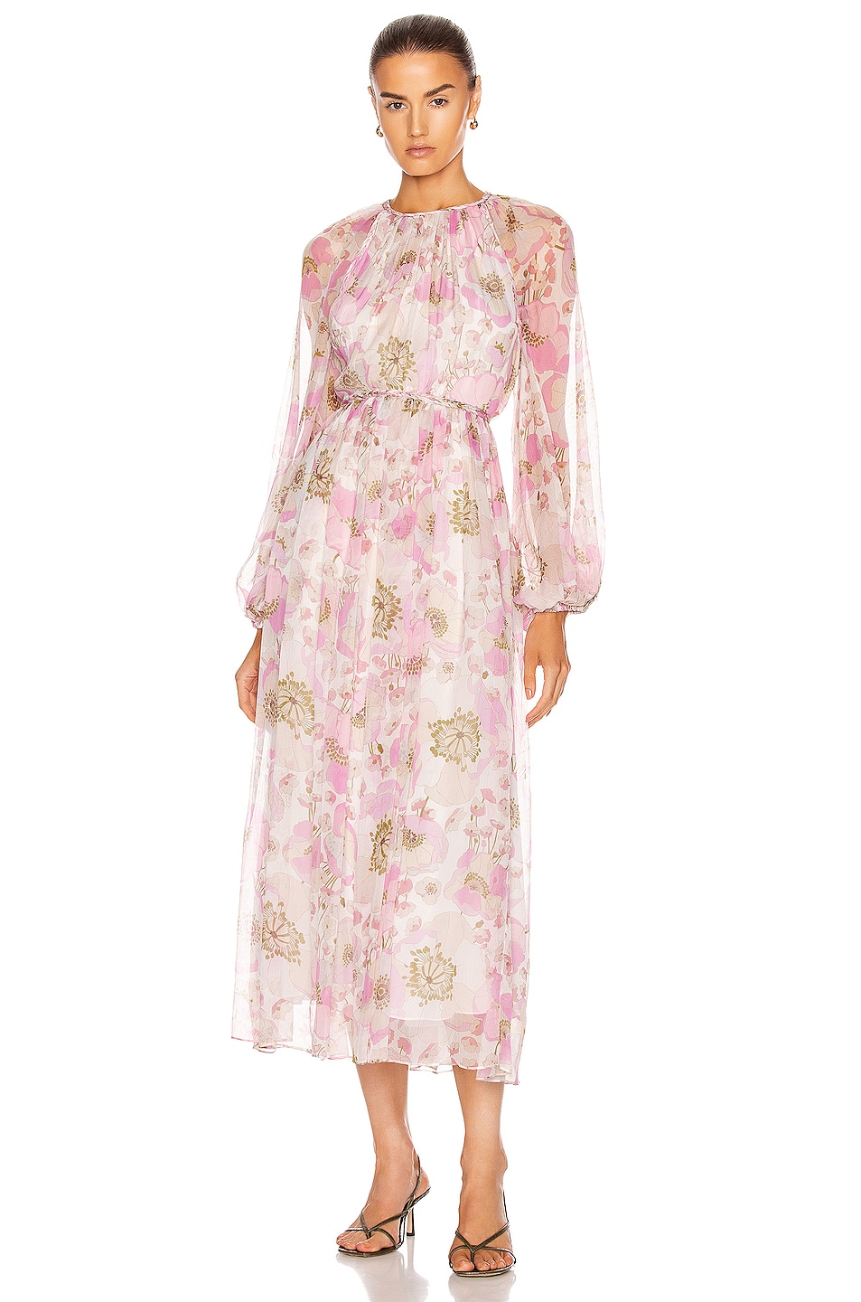 Image 1 of Zimmermann Super Eight Braid Midi Dress in Pink Poppy