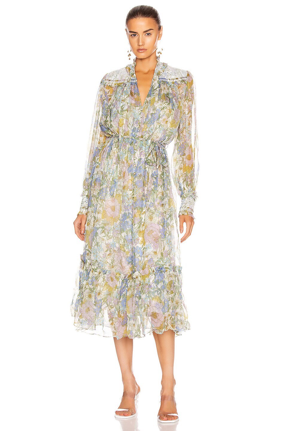 Image 1 of Zimmermann Super Eight Shirred Midi Dress in Blue Meadow