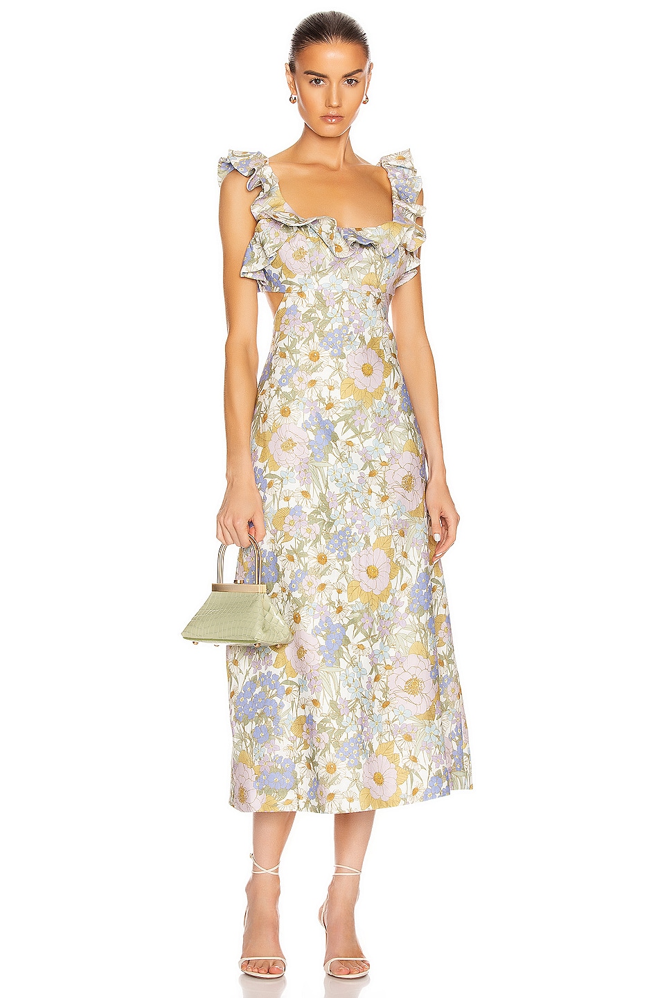 Image 1 of Zimmermann Super Eight Frilled Midi Dress in Blue Meadow