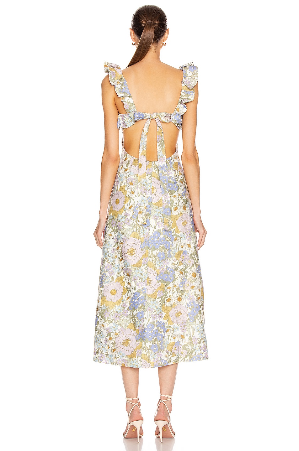 Zimmermann Super Eight Frilled Midi Dress in Blue Meadow | FWRD