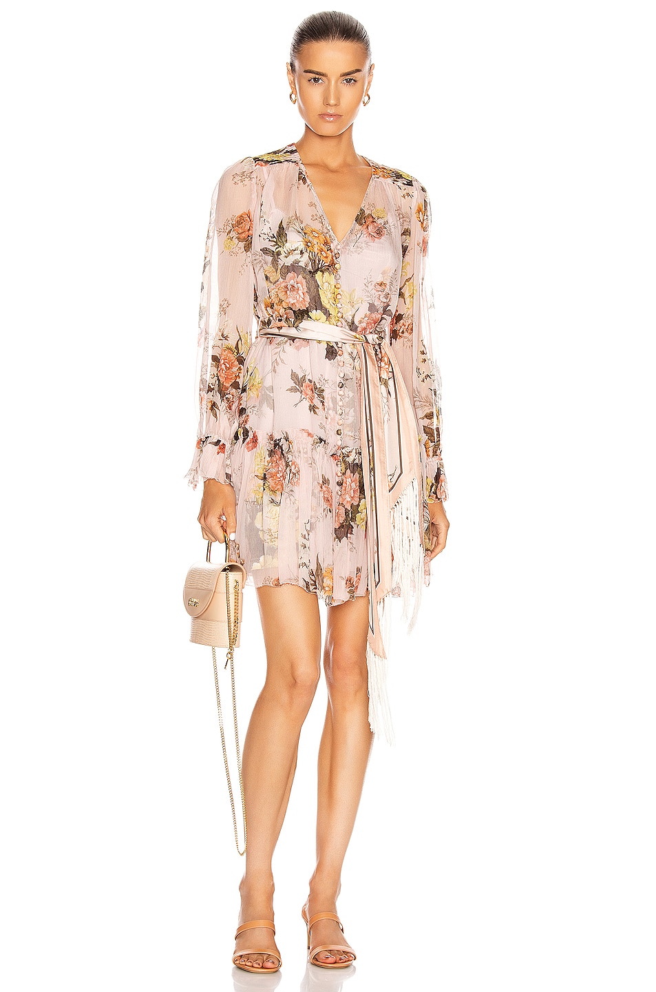 Image 1 of Zimmermann Brightside Lantern Sleeve Mini Dress in Blush Daphne