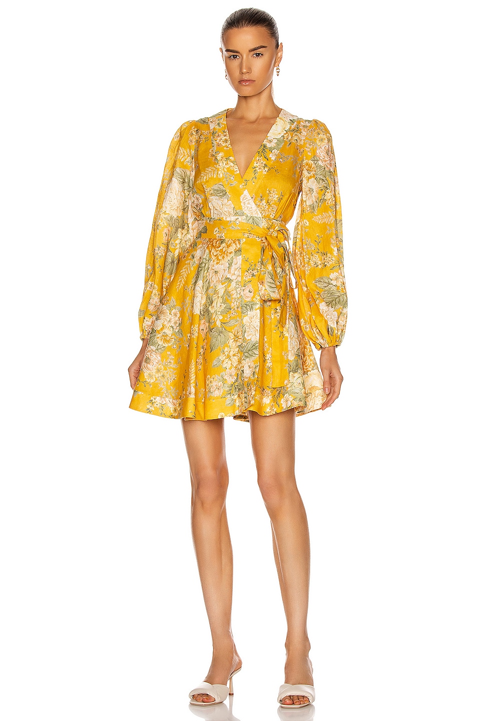 Image 1 of Zimmermann Amelie Wrap Short Dress in Amber Floral