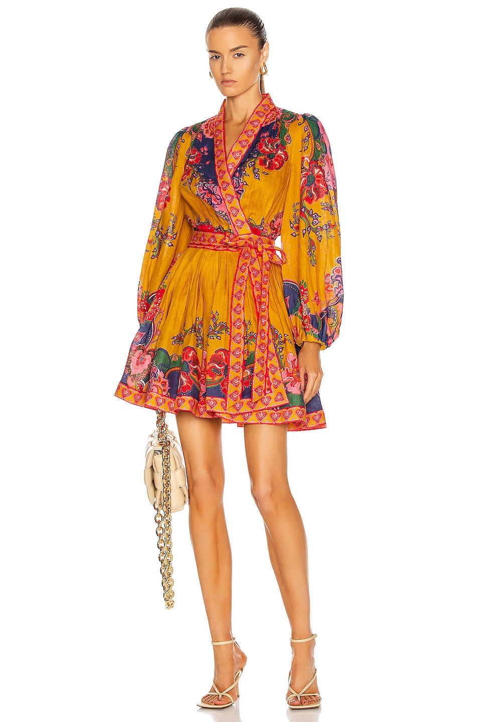 Image 1 of Zimmermann Lovestruck Wrap Mini Dress in Gold Paisley Floral