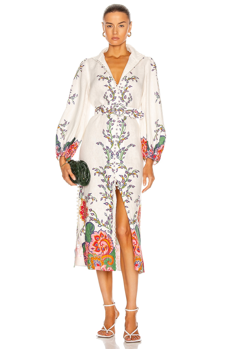 Image 1 of Zimmermann Lovestruck Buttoned Midi Dress in Natural Paisley Floral