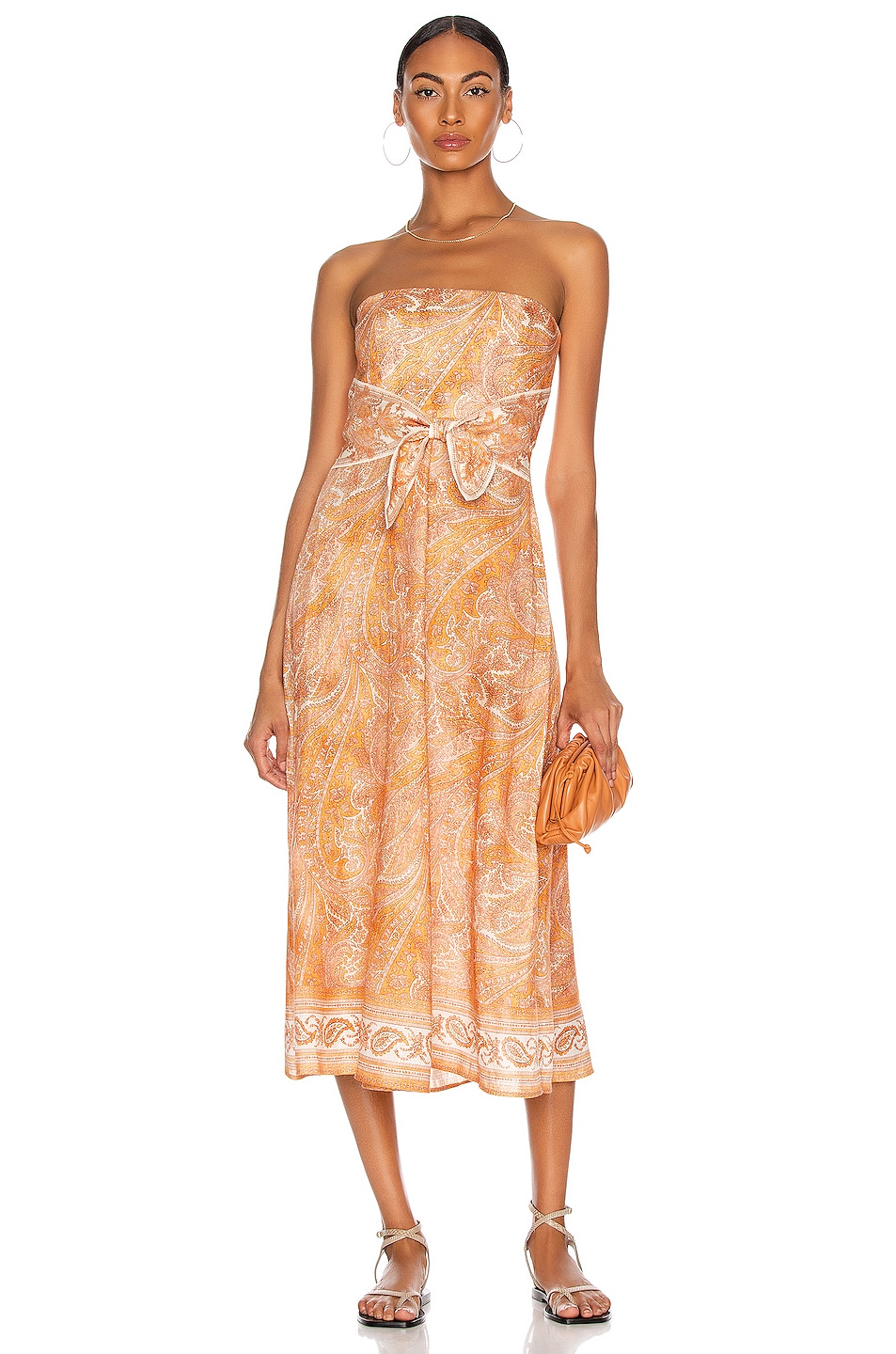 Image 1 of Zimmermann Brighton Tie Waist Midi Dress in Tangerine Paisley