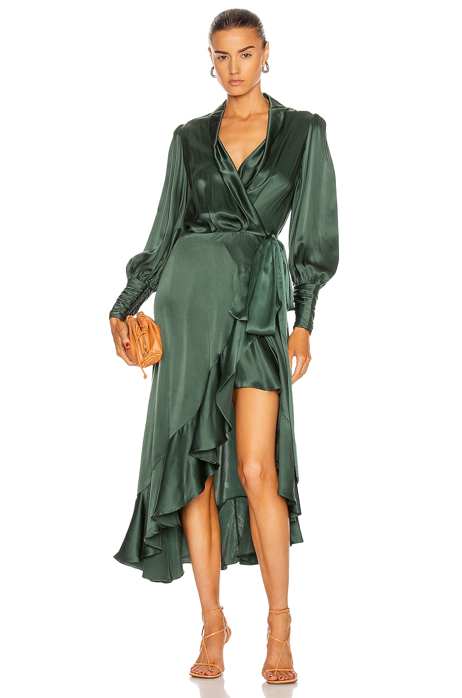 Image 1 of Zimmermann Silk Wrap Midi Dress in Clover
