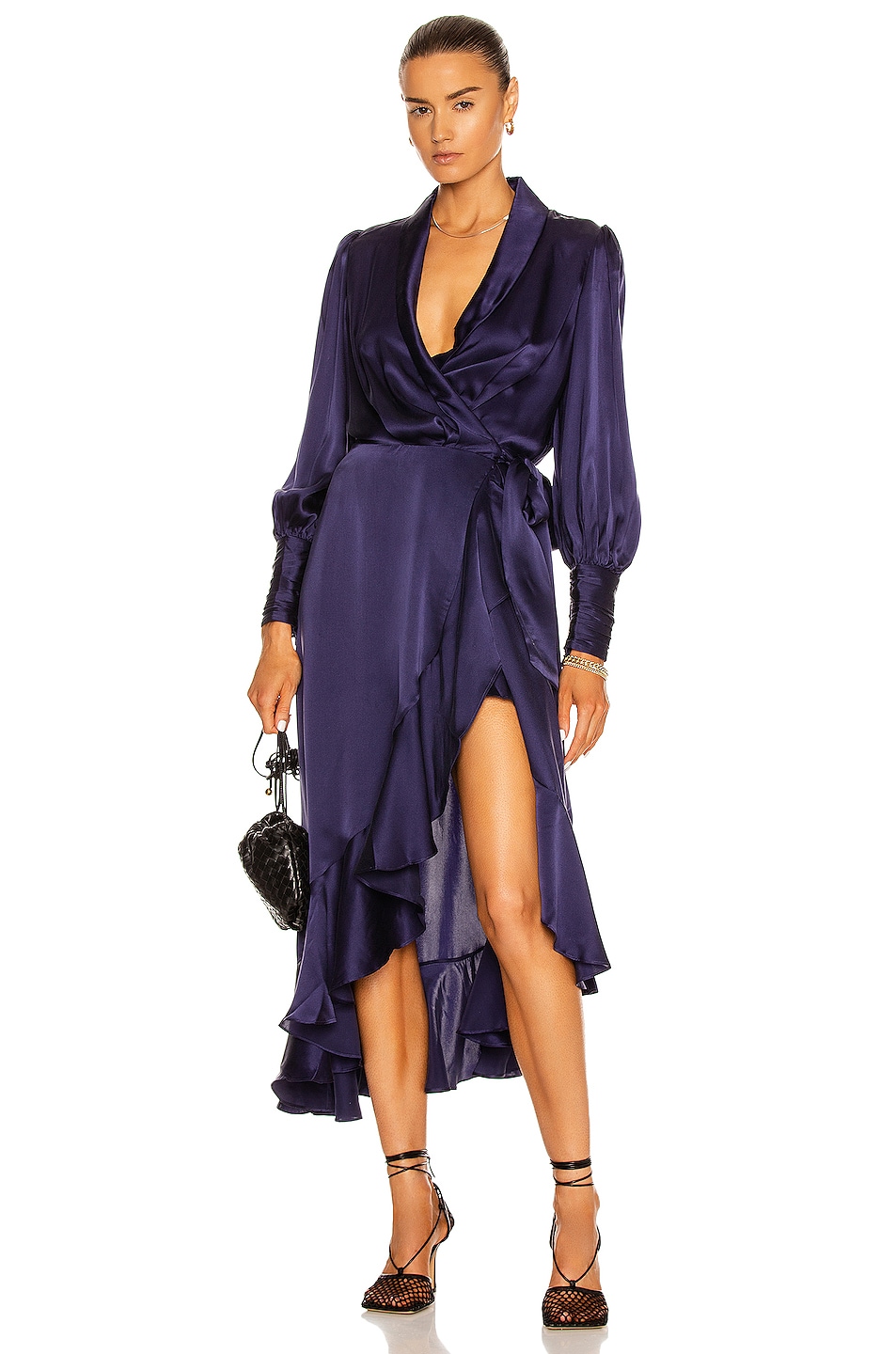 Image 1 of Zimmermann Silk Wrap Midi Dress in Indigo